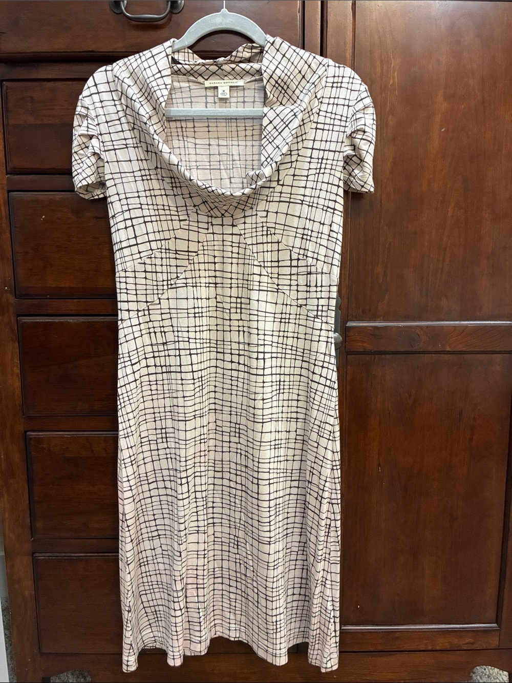 Banana Republic Silk‑Cotton Grid Midi Dress | Size M | Modern Classic | Like New